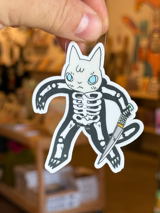 Cat in Skelton suit sticker by Deth P Sun