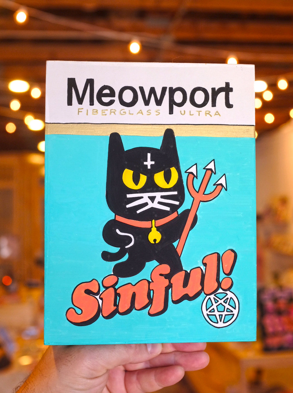 "Meowport" wood canvas painting