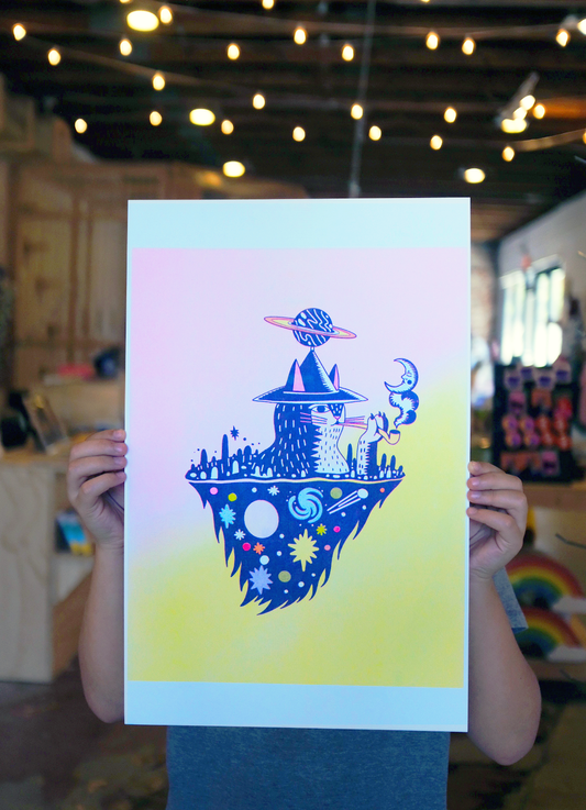 "Cosmic Wizard" risograph print by Nick Vargas