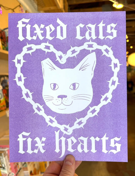 Fixed Cats Fix Hearts Risograph print