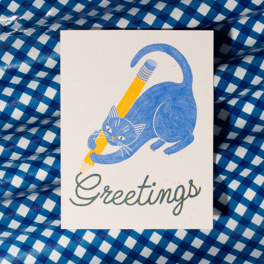 Greetings Pencil Cats Risograph Card