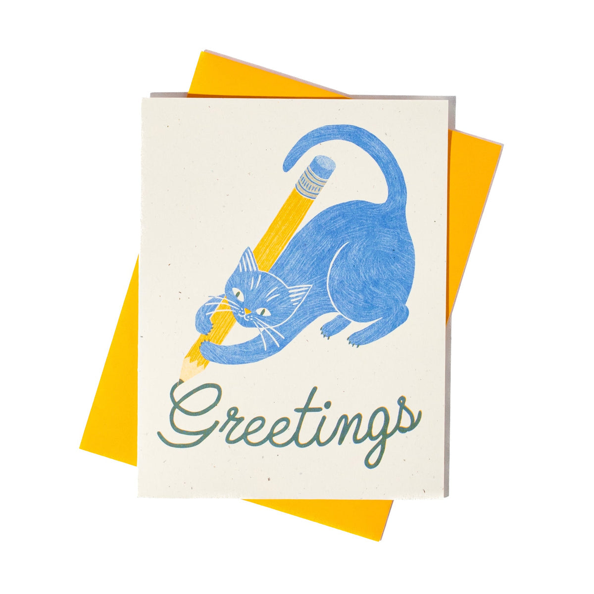 Greetings Pencil Cats Risograph Card