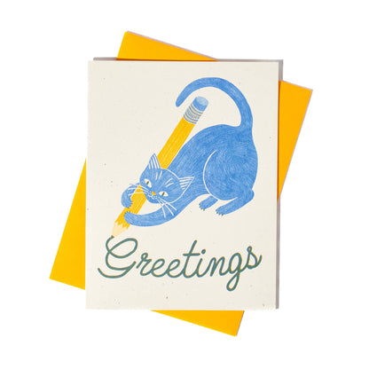 Greetings Pencil Cats Risograph Card
