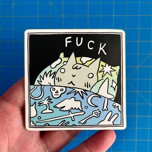 Cussing Cat in Bed sticker by Deth P Sun