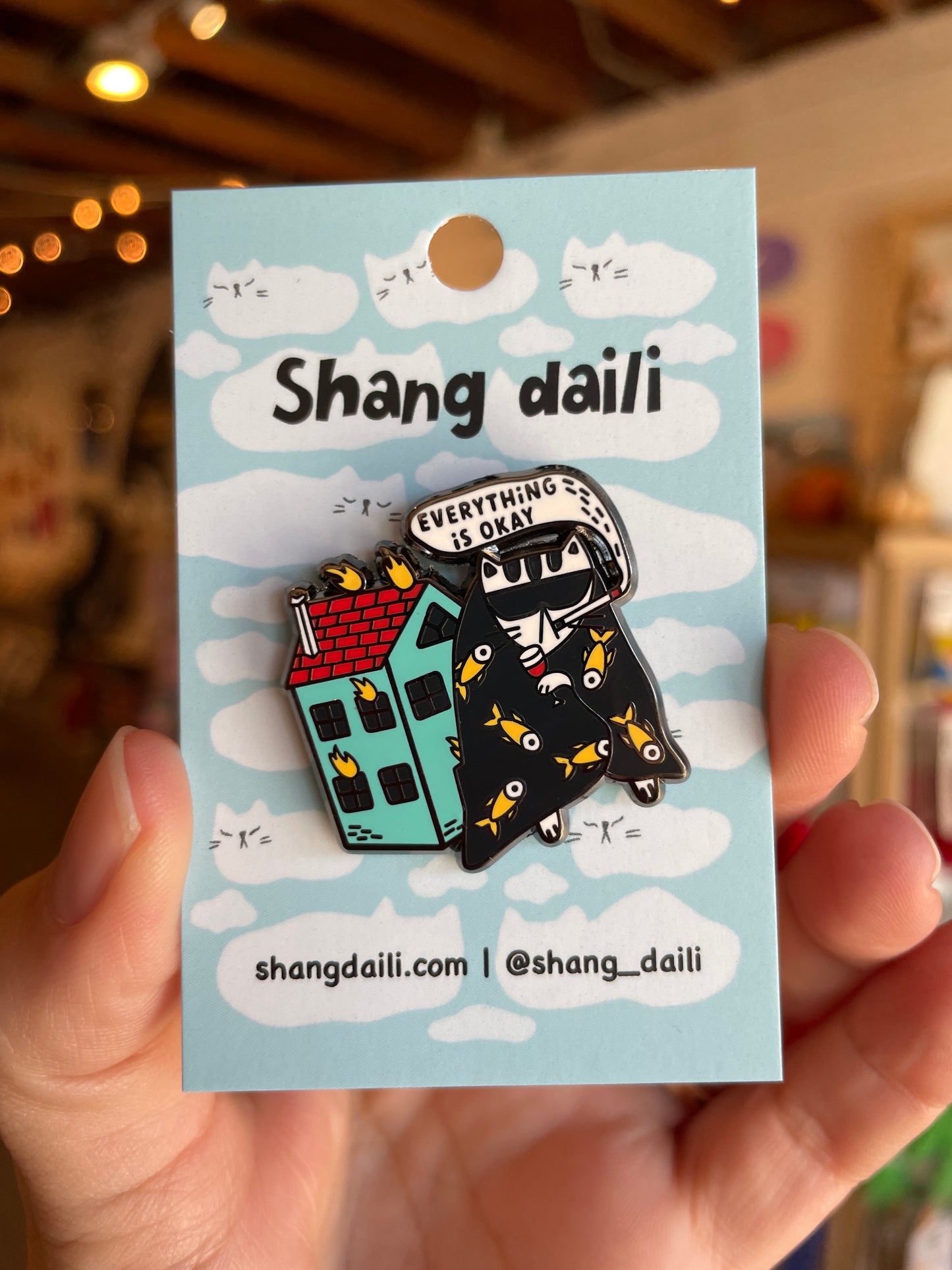 Cat Enamel Pin - Everything is Okay