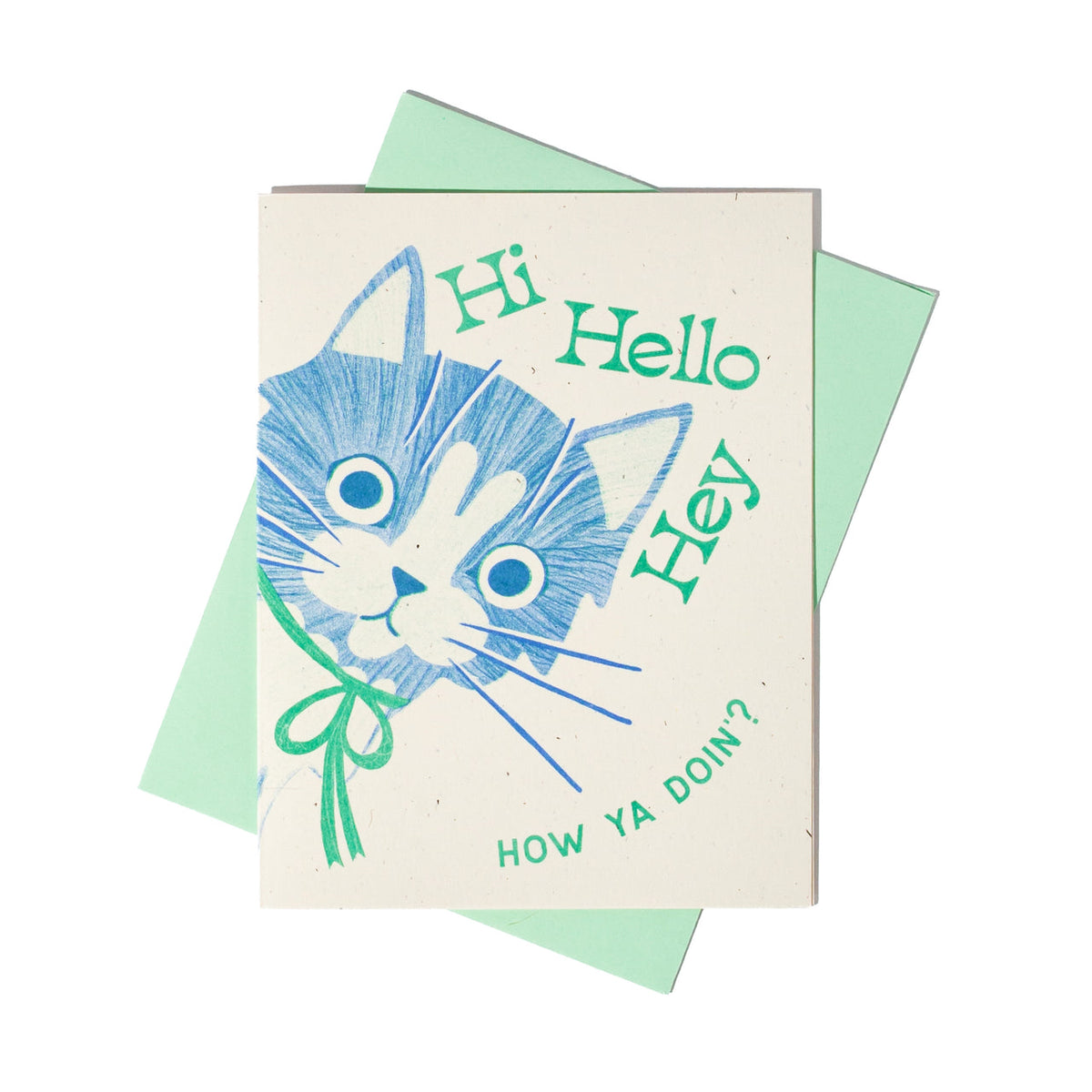 Hi Hello Hey Cat Risograph Card