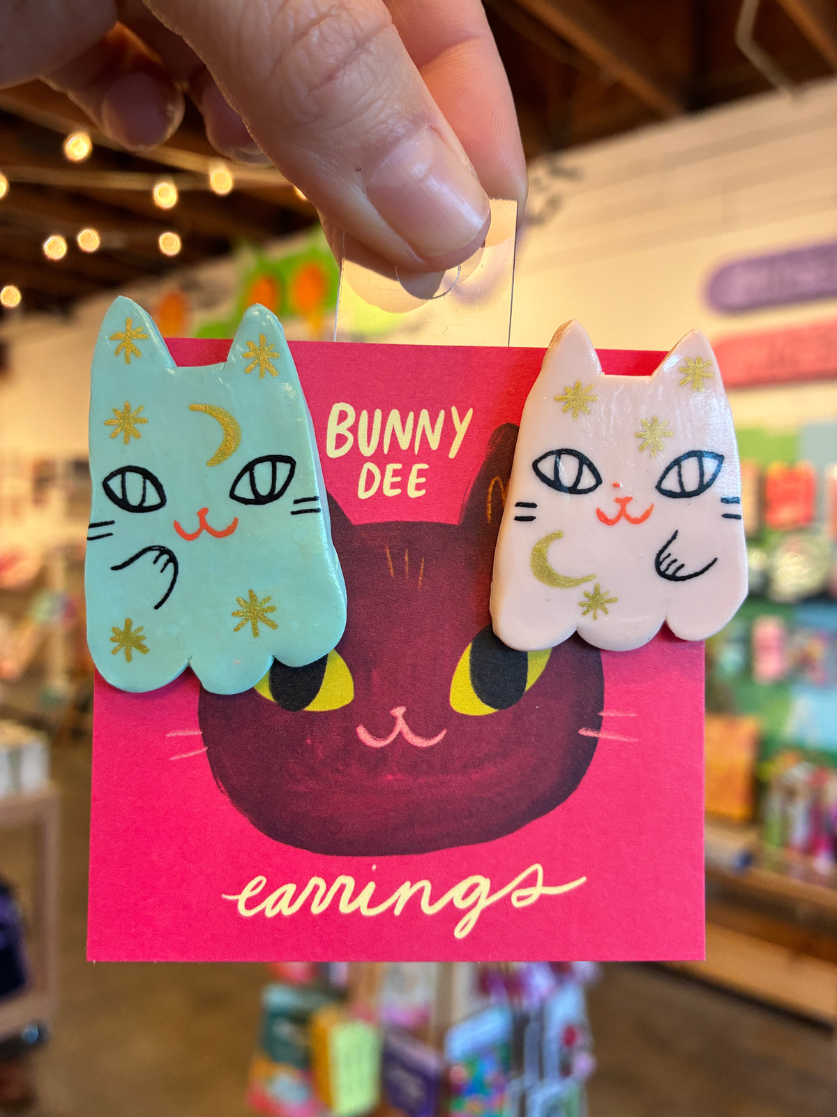 Handmade Ghost Cat Stud Earrings