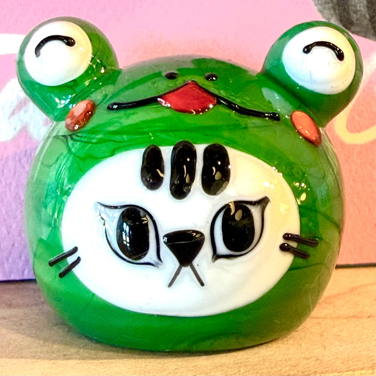 “Safe and Sound” Cat Frog glass art