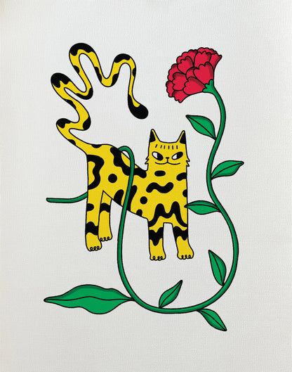 Cat & Carnation print