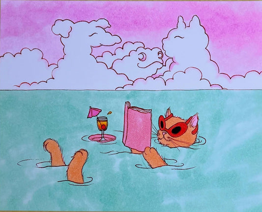 "Cat Relaxing at the Beach" print by Marisol Muro