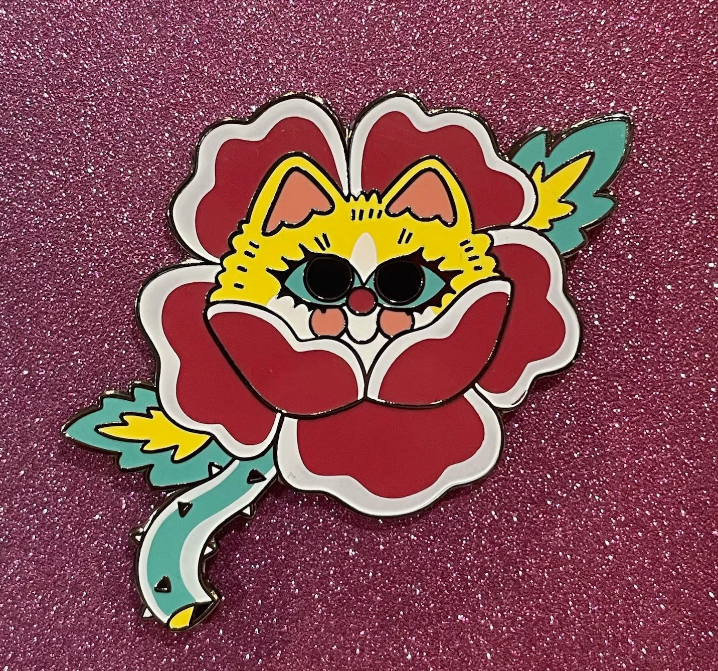 Rose Cat enamel pin