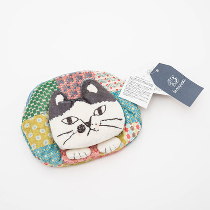 Kusuguru Japan Patchwork Cat Face Coin Pouch