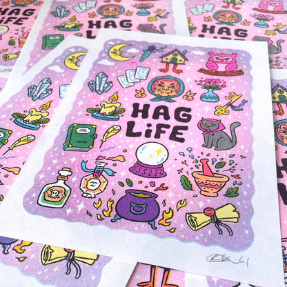 Hag Life - Riso Mini Print, Witch Yaga Art