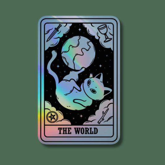 Indigo Maiden - The World Cat Tarot Card Holographic Sticker