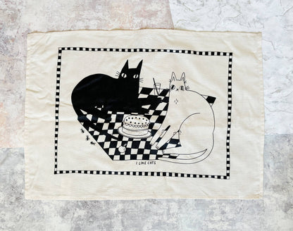 Picnic Cats Cotton Screen Printed Tea Towel