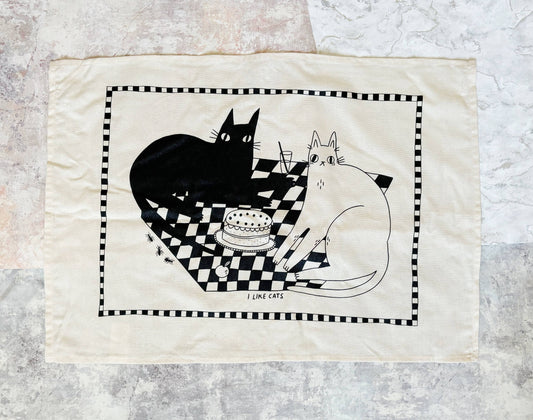 Picnic Cats Cotton Screen Printed Tea Towel