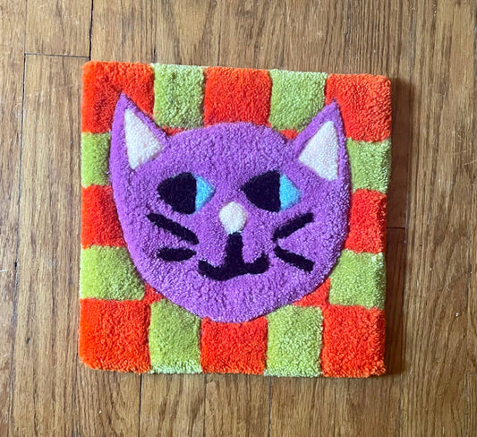 Hi Cutie - Checkered Cat Tufted Wall Hanging