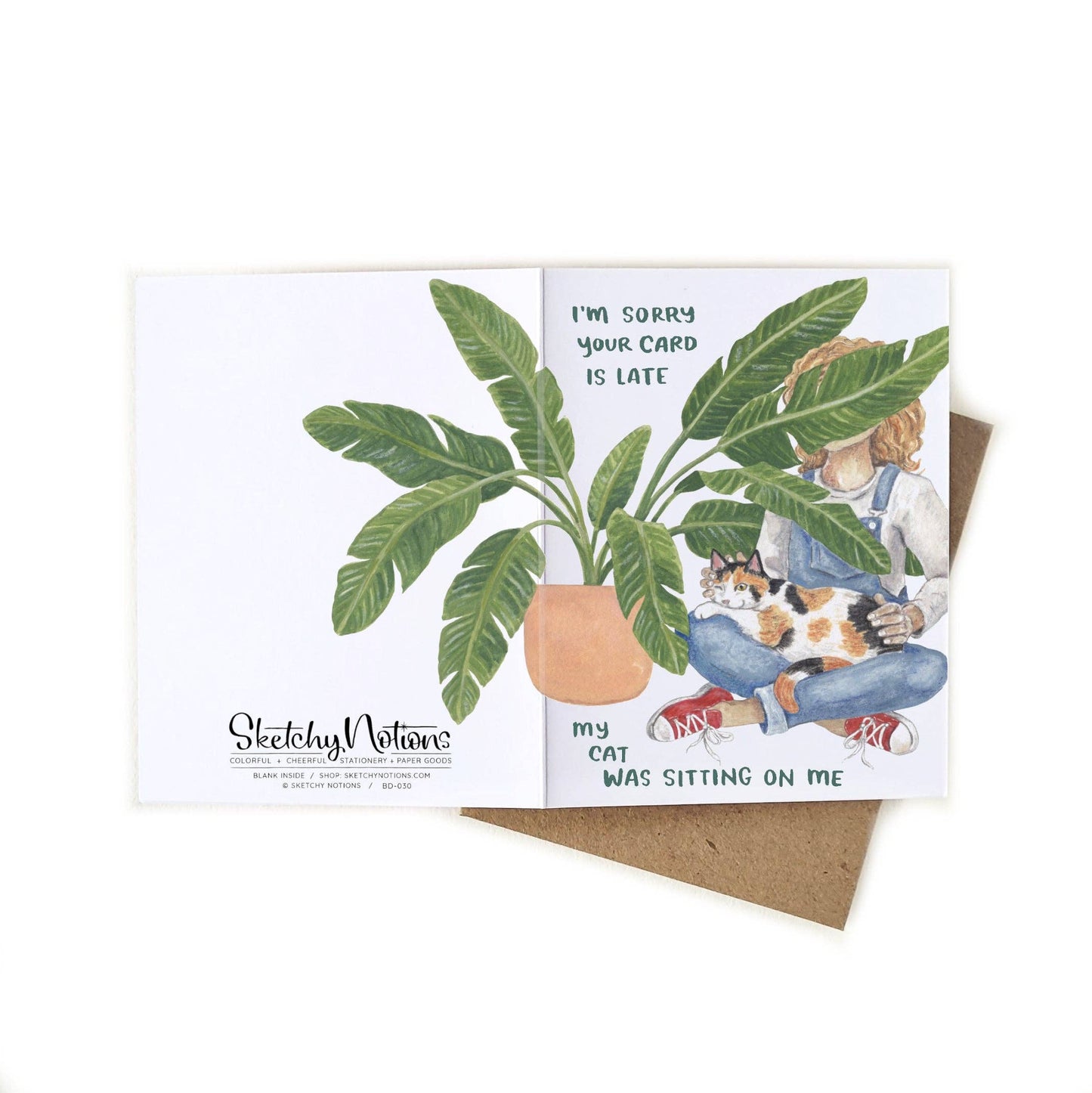 Belated Funny Birthday Cat + Plant Card