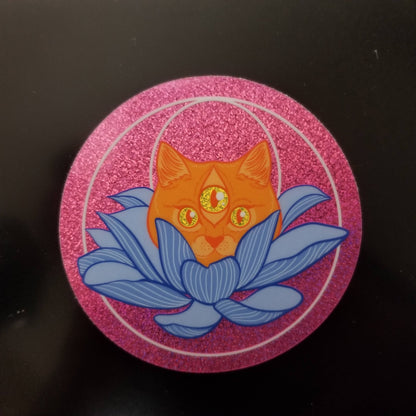 Third Eye Lotus Cat Holographic Sparkle Vinyl Sticker