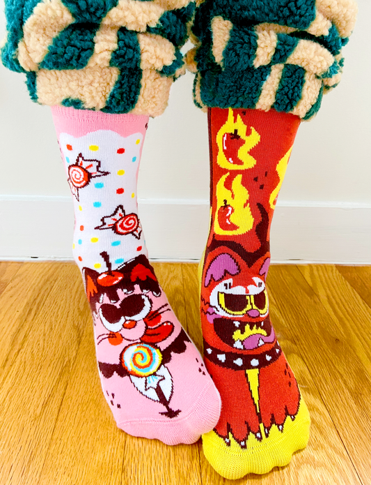 Sweet & Feline Spicy Mismatched Cat Socks