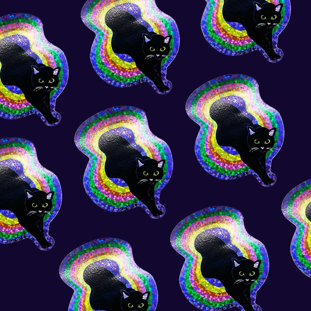 Space Portal Cat Holographic Glitter sticker