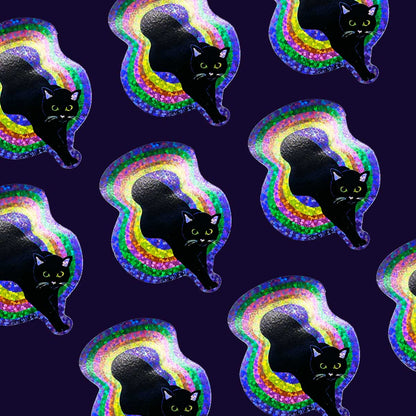 Space Portal Cat Holographic Glitter sticker
