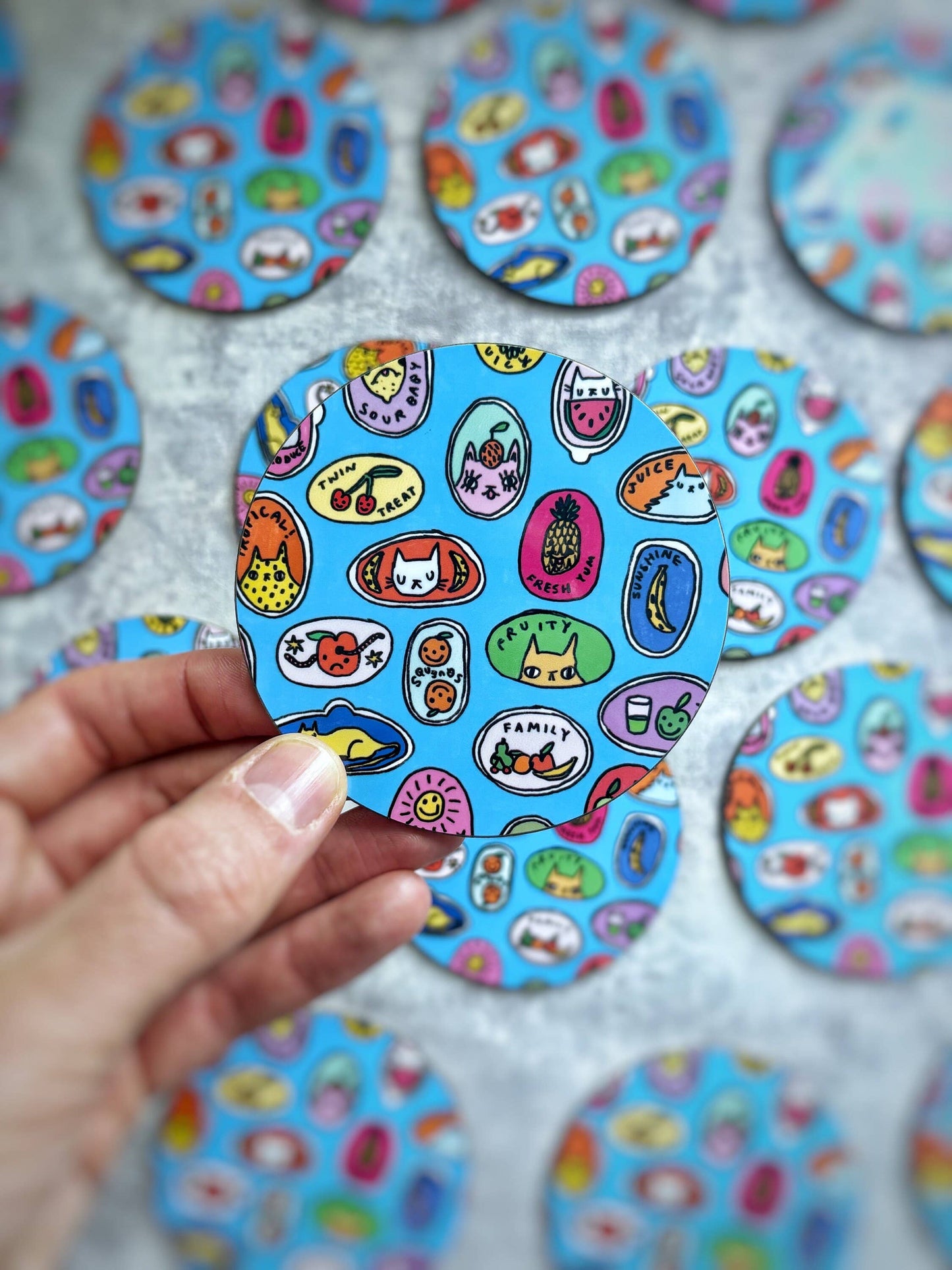 Fruity Cats Sticker Design Drinks Coaster