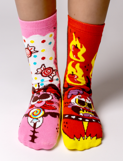 Sweet & Feline Spicy Mismatched Cat Socks