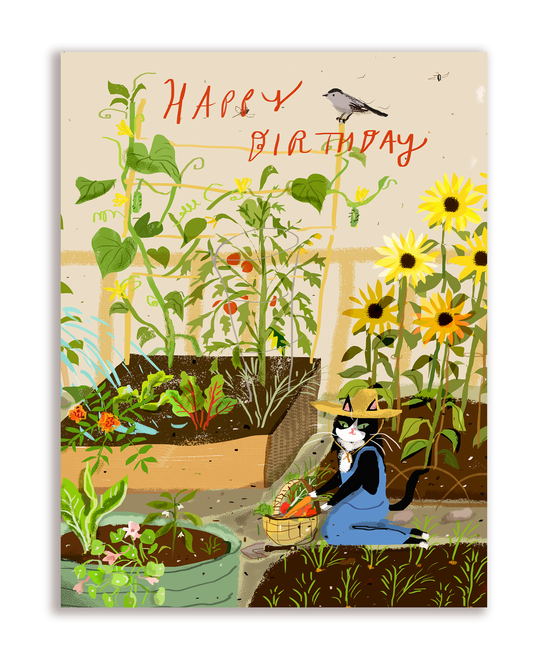 Happy Birthday Garden Cat Card
