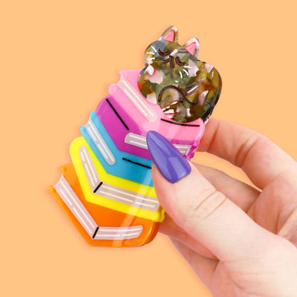 Turtle's Soup - Book Stack Kitty Hair Claw, Cute Hair Accessories, Bookish