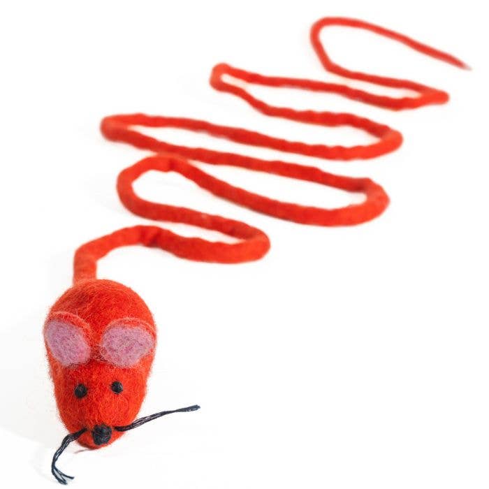 Wool Mouse Cat Toy 6-Foot-Tail - red rainbow unicorn dragon