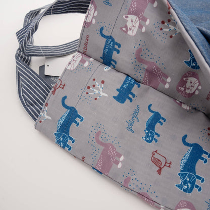 Kusuguru Japan Cats Embroidered Large Tote Bag - Blue