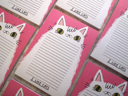 Fluffy white cat illustrated A5 notepad, Listpad,