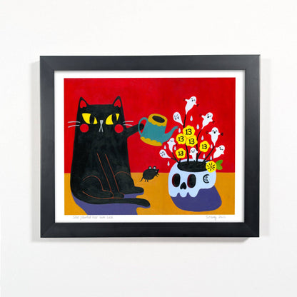 Cat Art Print - She planted her own luck