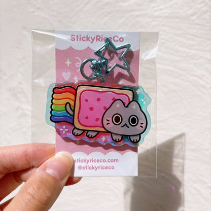 StickyRiceCo - Nyan Cat Meme Glitter Holographic Keychain