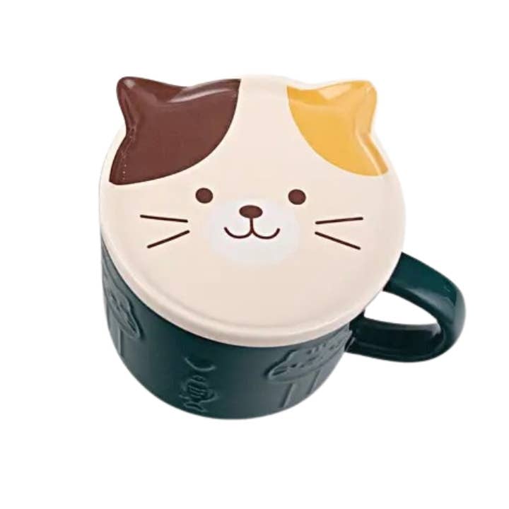 Ceramic Cat Mugs with Face Shaped Lid (16oz)