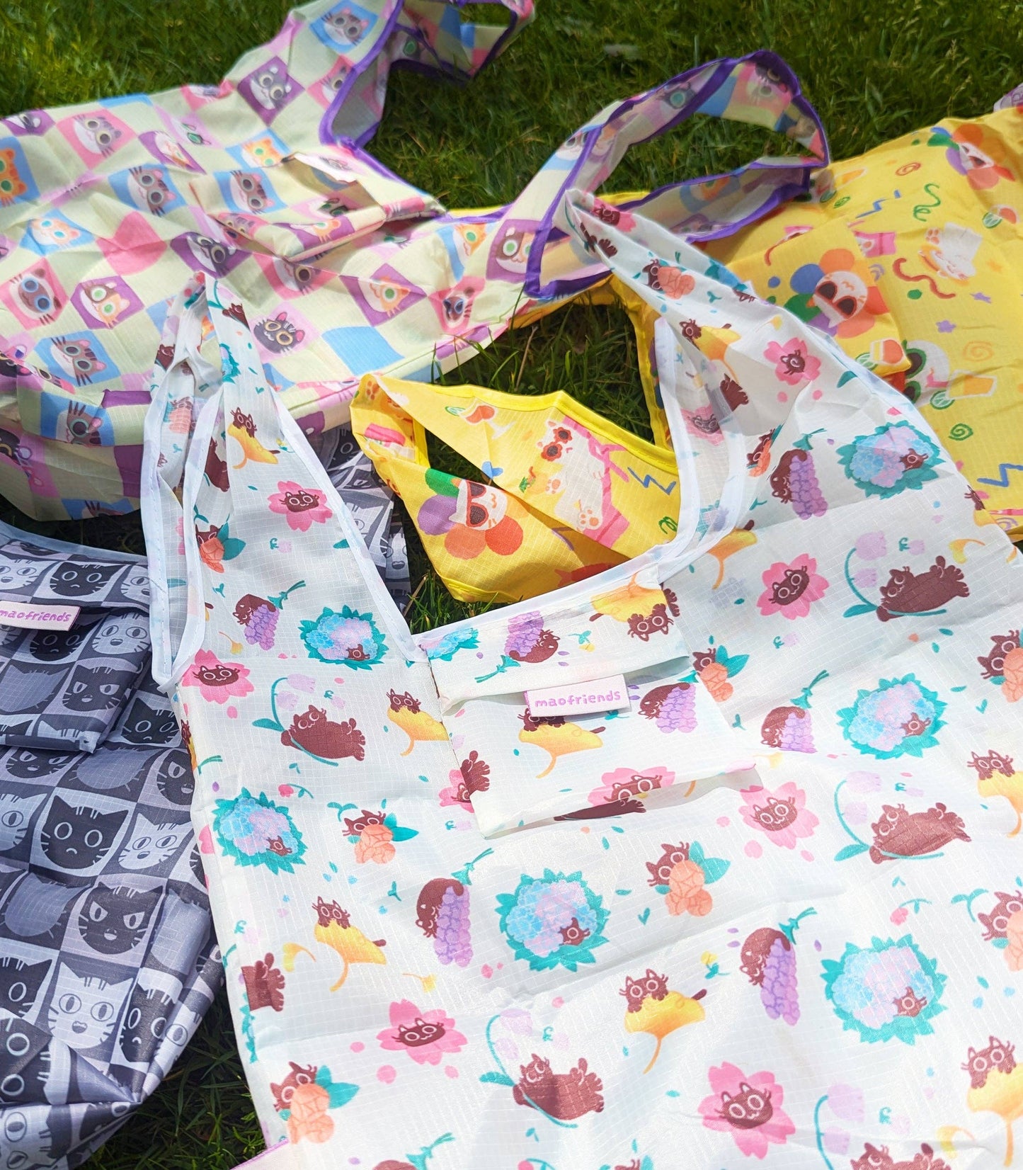 Reusable Grocery Shopping Bag- Pastel Cats