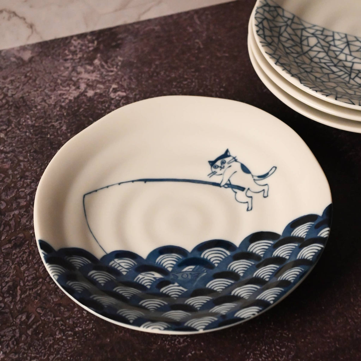 Shichita Japanese Ceramic Cat Plates