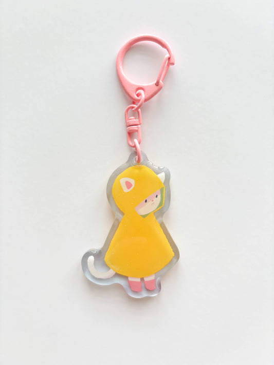 Rainy Cat Glitter Acrylic Keychain