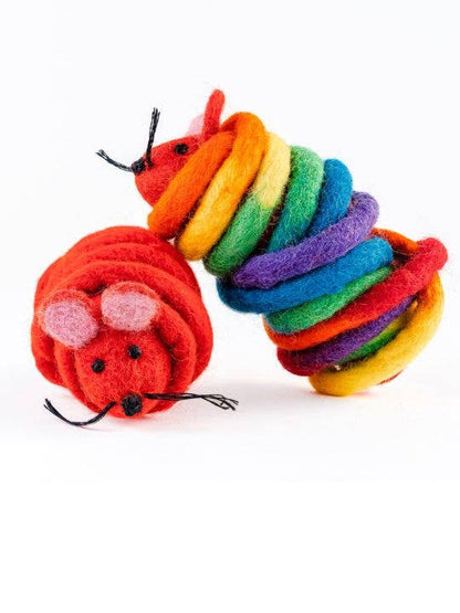 Wool Mouse Cat Toy 6-Foot-Tail - red rainbow unicorn dragon