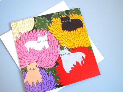 I LIKE CATS - Cats and Chrysanthemum Square Decorative Greeting Card