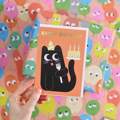 Happy Birthday Cat Cake' Greetings Card