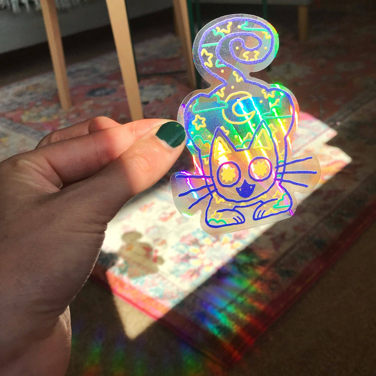 Cosmic Cat Rainbow Maker Sticker (in Blue/Turqoise)