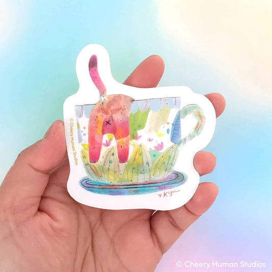 Cheery Human Studios - Teacup & Cat Tush | Handmade Vinyl Sticker