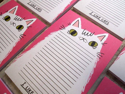 Fluffy white cat illustrated A5 notepad, Listpad,