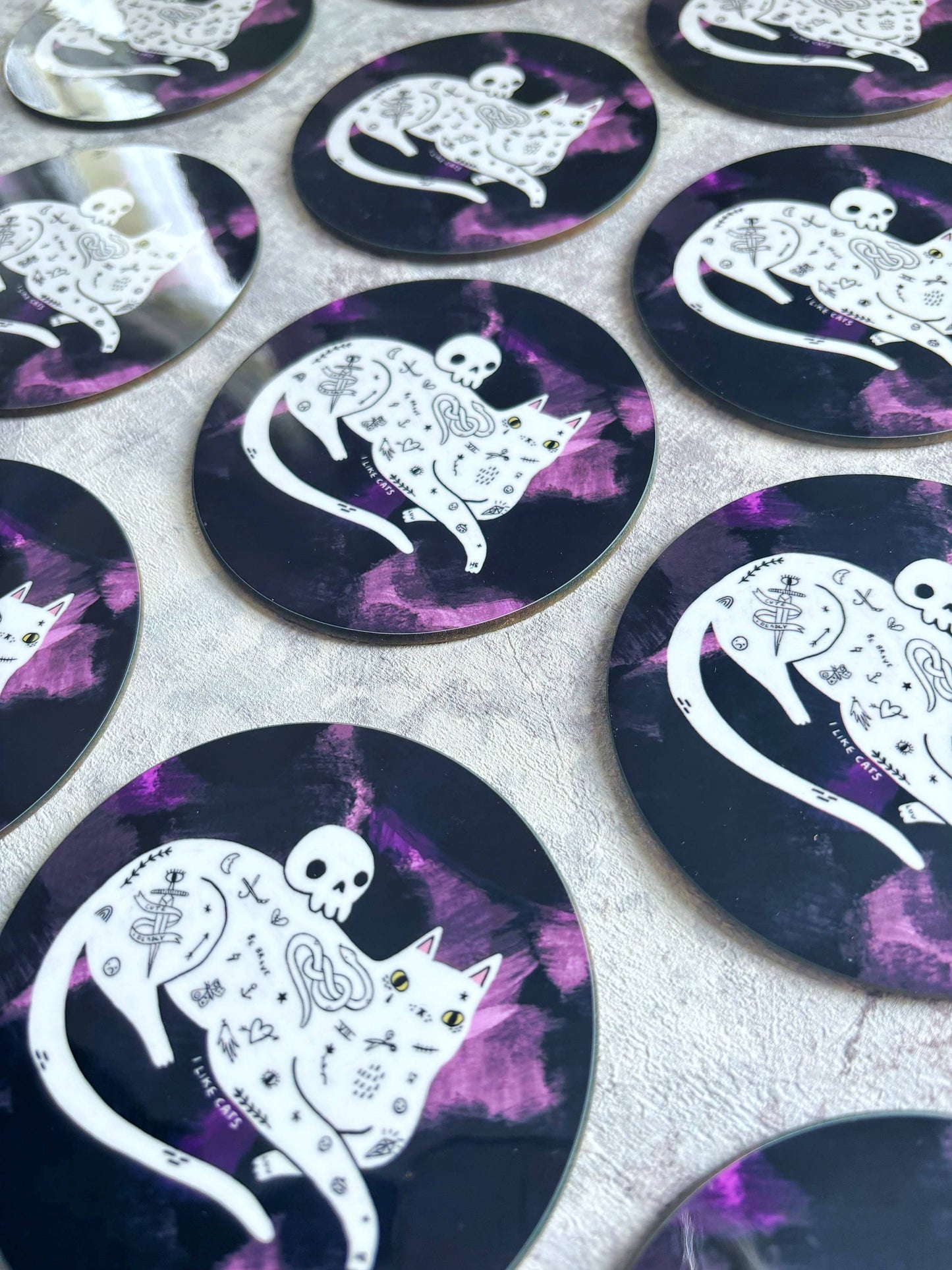 I LIKE CATS - Tattoo Cat Art Drinks Coaster