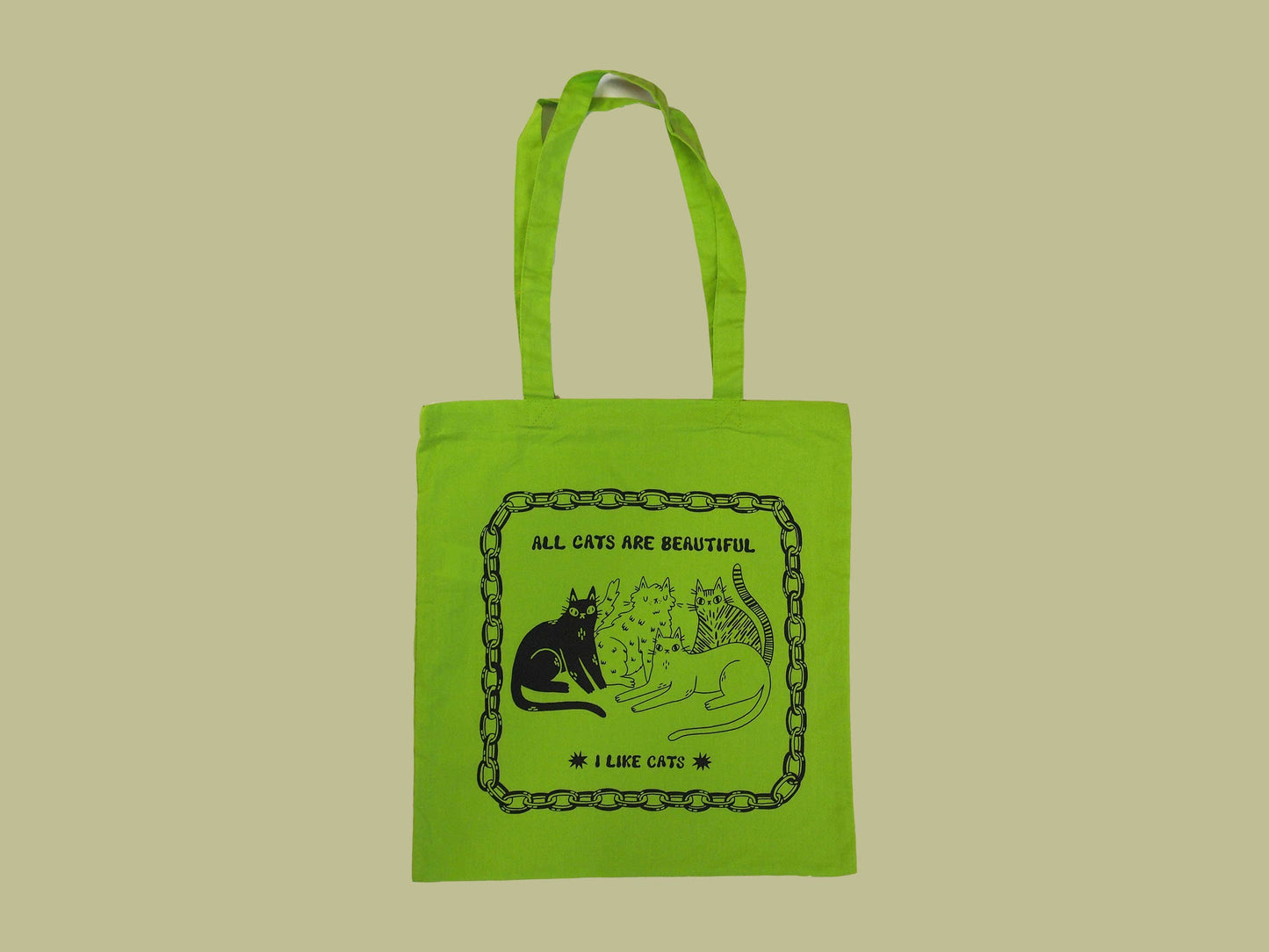I LIKE CATS - All Cats Are Beautiful Cat Illustration green Tote Bag