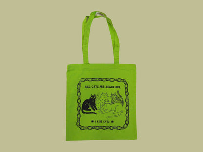 I LIKE CATS - All Cats Are Beautiful Cat Illustration green Tote Bag