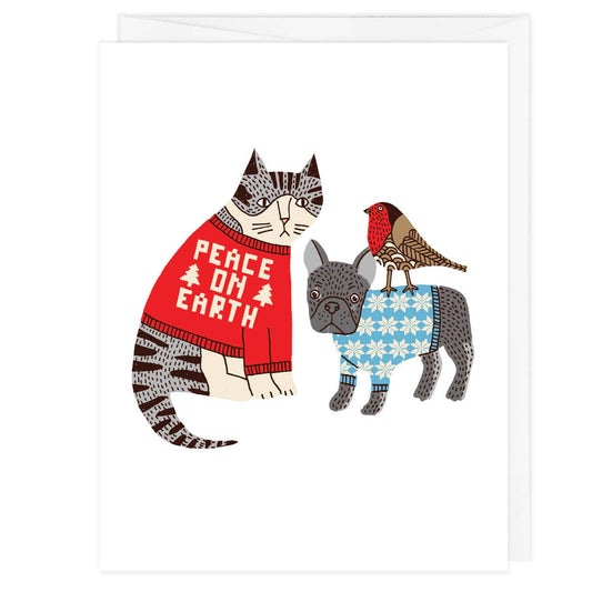 Peace on Earth Sweater Pets Holiday Card