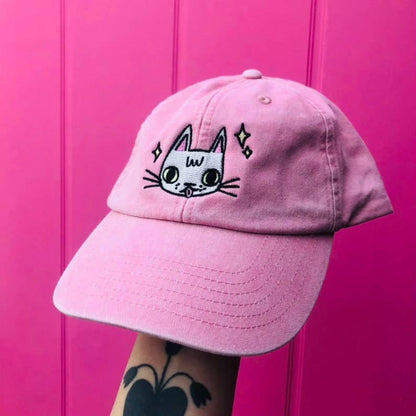 I LIKE CATS - Embroidered cat face pink vintage style baseball cap